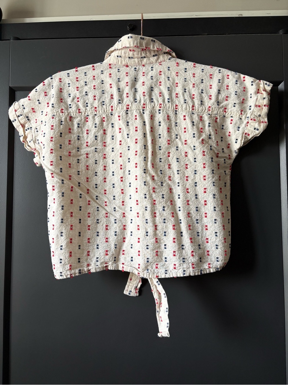 Sim & Sam Cream Button-Up Top with Red & Navy Dot Accents - Picture 4 of 6